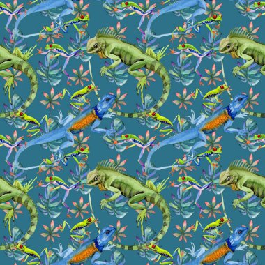 Egzotik iguana desen suluboya tarzında.