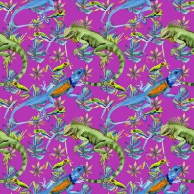 Egzotik iguana desen suluboya tarzında.