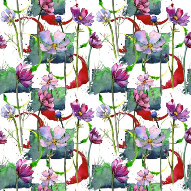 Kır çiçeği aster çiçek deseni suluboya tarzında.