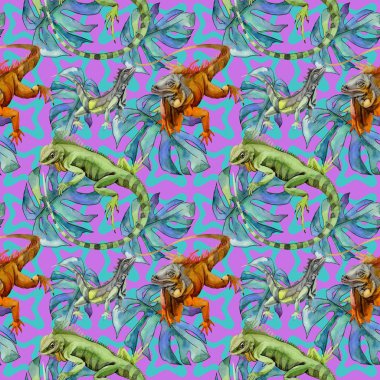 Egzotik iguana desen suluboya tarzında.