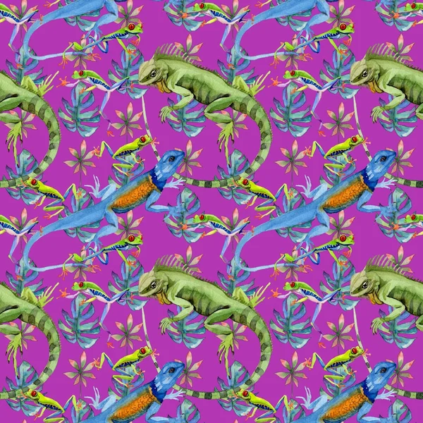 Egzotik iguana desen suluboya tarzında.