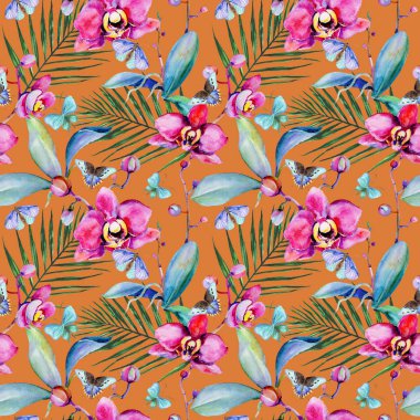Kır çiçeği orkide çiçek deseni suluboya tarzında.