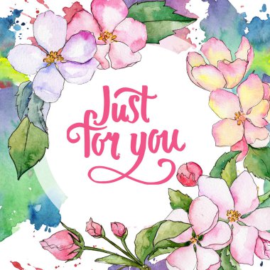 Elma çiçeği çerçevesinin suluboya tarzında bir kır çiçeği.