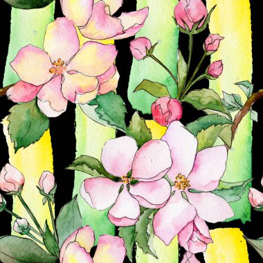 Suluboya tarzında elma çiçek deseninin kır çiçeği.