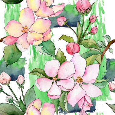 Suluboya tarzında elma çiçek deseninin kır çiçeği.