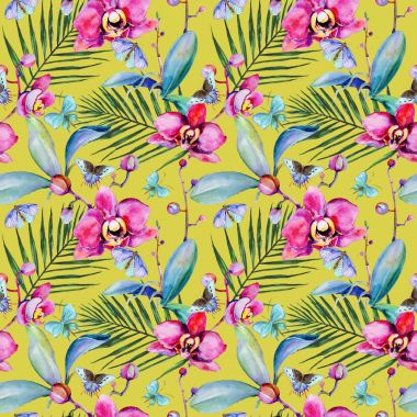 Kır çiçeği orkide çiçek deseni suluboya tarzında.