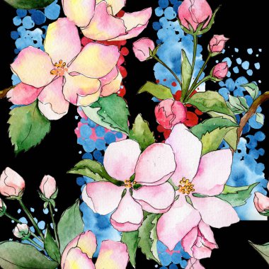 Suluboya tarzında elma çiçek deseninin kır çiçeği.