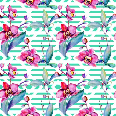 Kır çiçeği orkide çiçek deseni suluboya tarzında.