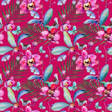 Kır çiçeği orkide çiçek deseni suluboya tarzında.