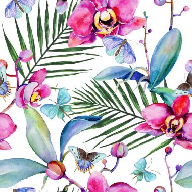 Kır çiçeği orkide çiçek deseni suluboya tarzında.