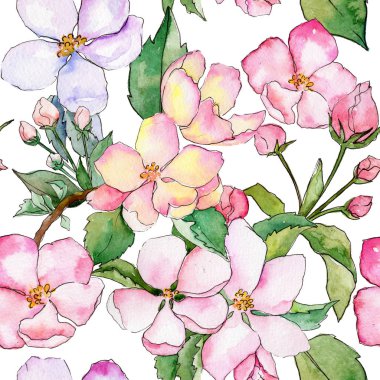 Suluboya tarzında elma çiçek deseninin kır çiçeği.