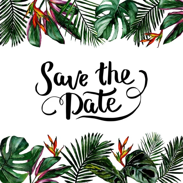 Tropical Hawaii leaves frame in a watercolor style. — Stock Photo