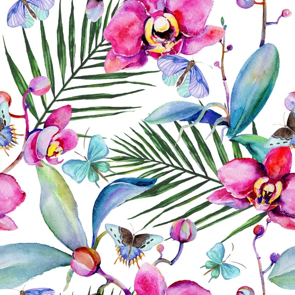 Wildflower orchidejí květinový vzor ve stylu akvarelu. — Stock fotografie