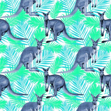 Egzotik kanguru vahşi hayvan desen suluboya tarzında.