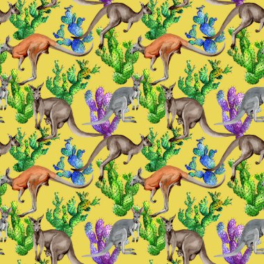 Egzotik kanguru vahşi hayvan desen suluboya tarzında.