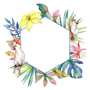 Tropik bitkiler çerçeve suluboya tarzında.