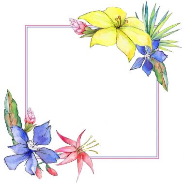 Tropik bitkiler çerçeve suluboya tarzında.