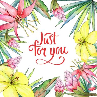 Tropik bitkiler çerçeve suluboya tarzında.