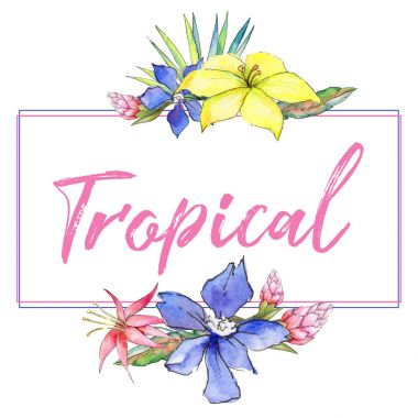 Tropik bitkiler çerçeve suluboya tarzında.