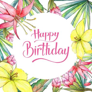 Tropik bitkiler çerçeve suluboya tarzında.