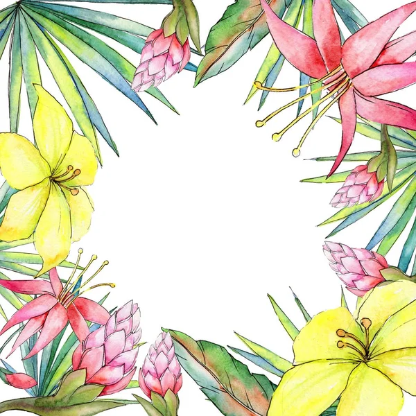 Tropical plants frame in a watercolor style.