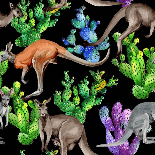 Exotiska känguru vilda djur mönster i akvarell stil. — Stockfoto