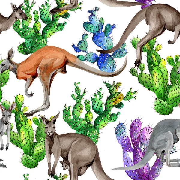 Canguru exótico padrão animal selvagem em um estilo aquarela . — Fotografia de Stock