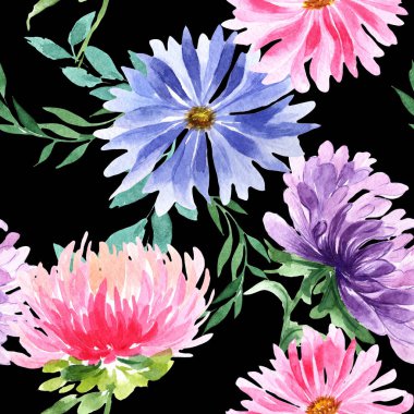 Kır çiçeği aster çiçek deseni suluboya tarzında.