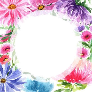Kır çiçeği aster çiçek çerçeve suluboya tarzında.