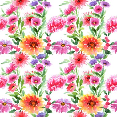 Kır çiçeği aster çiçek deseni suluboya tarzında.