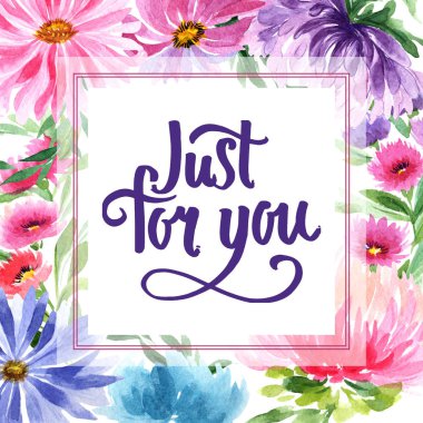 Kır çiçeği aster çiçek çerçeve suluboya tarzında.