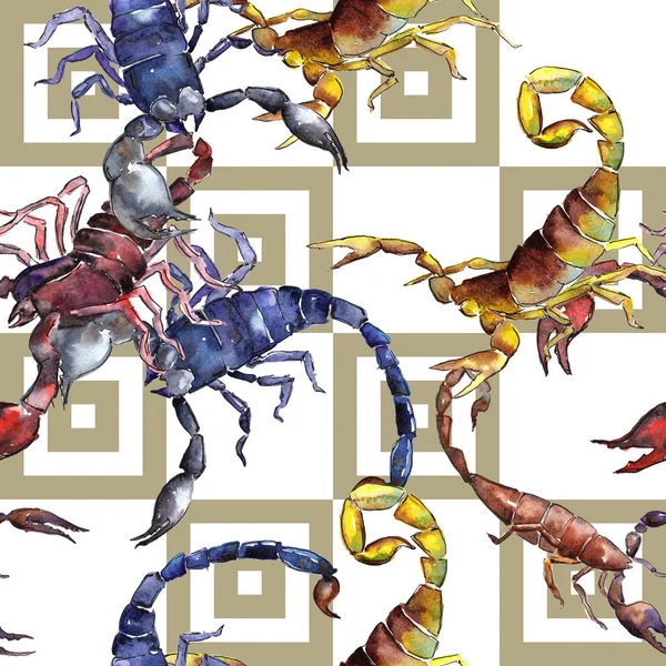 Scorpion exotique motif d'insectes sauvages dans un style aquarelle . — Photo