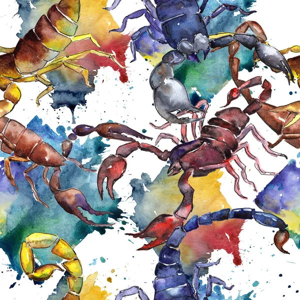 Scorpion exotique motif d'insectes sauvages dans un style aquarelle . — Photo