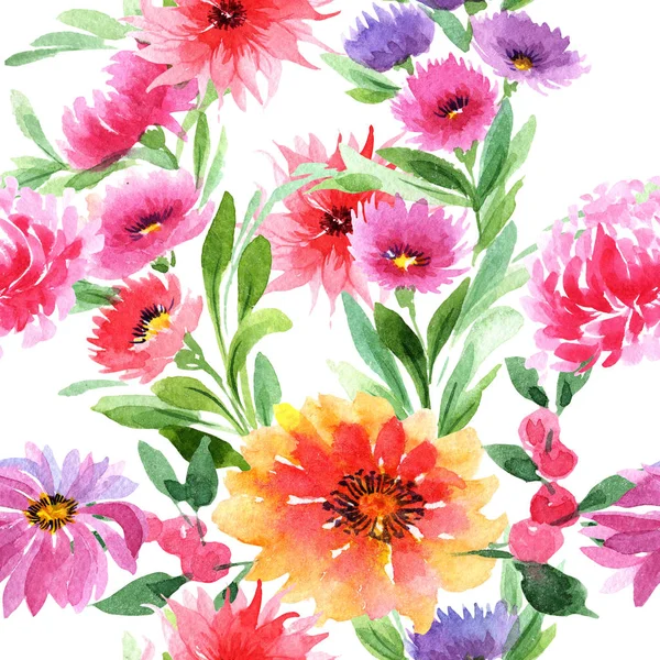 Wildblumen-Aster-Blumenmuster im Aquarell-Stil. — Stockfoto