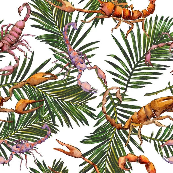 Exotiska scorpion vilda insekt mönster i akvarell stil. — Stockfoto