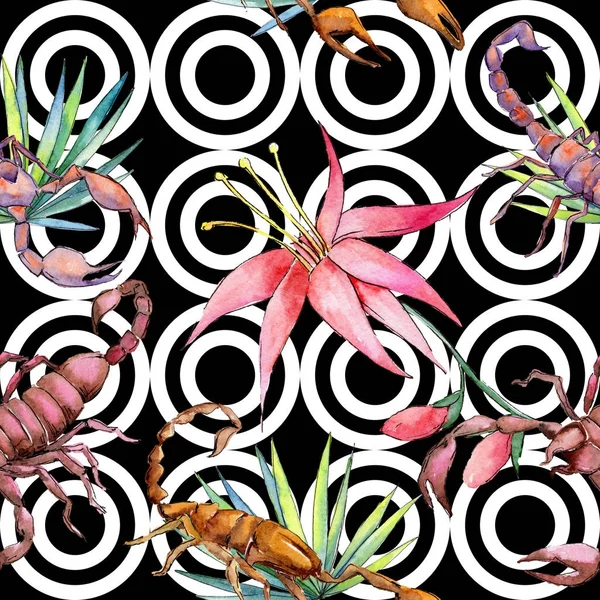 Exotické scorpion divoké hmyzu vzor ve stylu akvarelu. — Stock fotografie