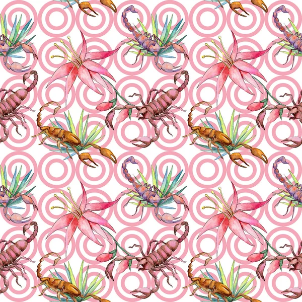 수채화 스타일에 이국적인 전갈 야생 곤충 패턴. — 스톡 사진