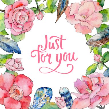 Kır çiçeği kamelya çiçek çerçeve suluboya tarzında.