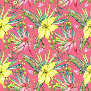 Tropikal Hawaii bitki deseni suluboya tarzında.