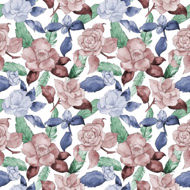 Kır çiçeği kamelya çiçek deseni suluboya tarzında.