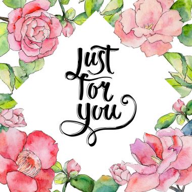 Kır çiçeği kamelya çiçek çerçeve suluboya tarzında.