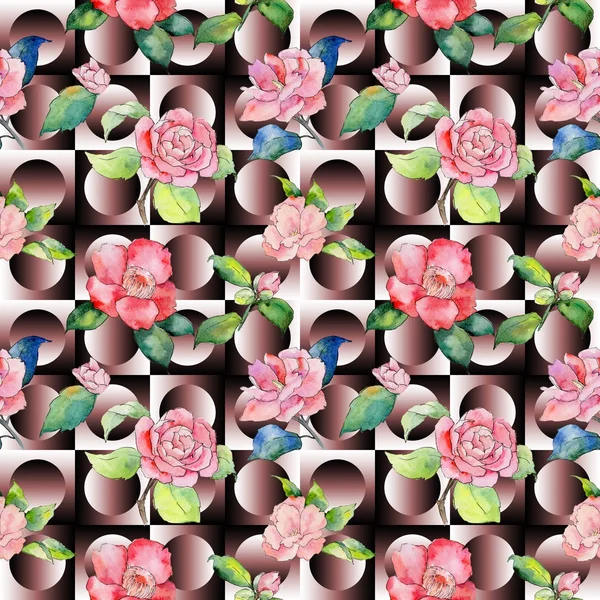 Vadvirág camellia virág minta akvarell stílusú. — Stock Fotó