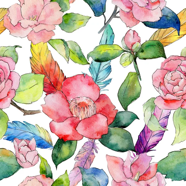Wildflower camellia blommönster i akvarell stil. — Stockfoto