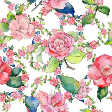 Kır çiçeği kamelya çiçek deseni suluboya tarzında.