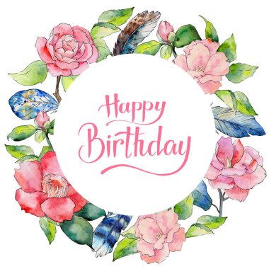 Kır çiçeği kamelya çiçek çelenk suluboya tarzında.