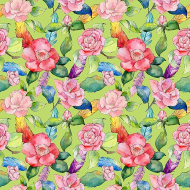 Kır çiçeği kamelya çiçek deseni suluboya tarzında.