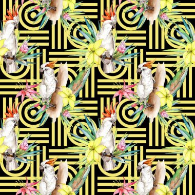 Tropikal Hawaii bitki deseni suluboya tarzında.