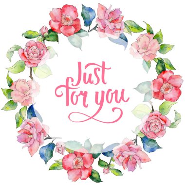 Kır çiçeği kamelya çiçek çelenk suluboya tarzında.