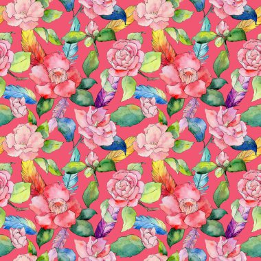 Kır çiçeği kamelya çiçek deseni suluboya tarzında.