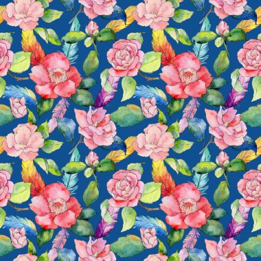 Kır çiçeği kamelya çiçek deseni suluboya tarzında.